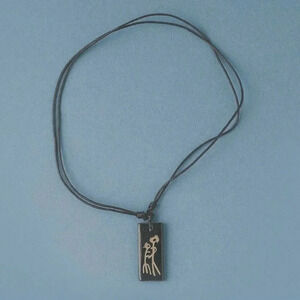 Carved Tribal African Yak Bone Mother and Child Pendant Necklace